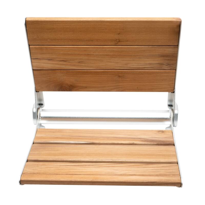 17" Folding Teak Wood Shower Seat Bench with Backrest