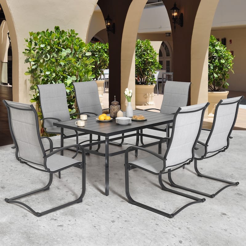 7-Piece Metal Padded Textilene Patio Dining Set with Umbrella Hole