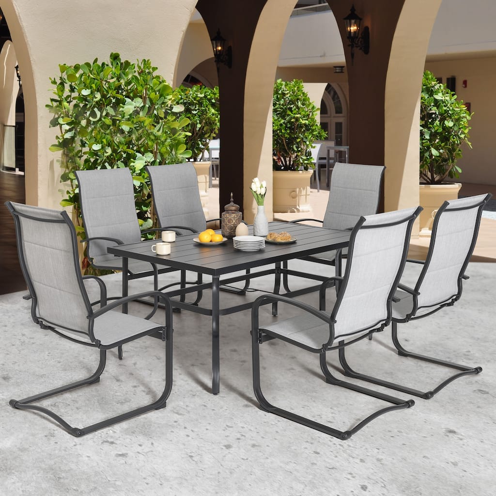 Patio Dining Set, Premium Textilene Chairs, Rectangle Iron Table