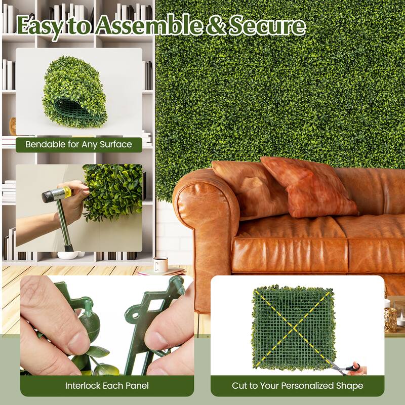 Gymax 12 PCS 20'' x 20'' Artificial Hedge Boxwood Panels w/ Decorative