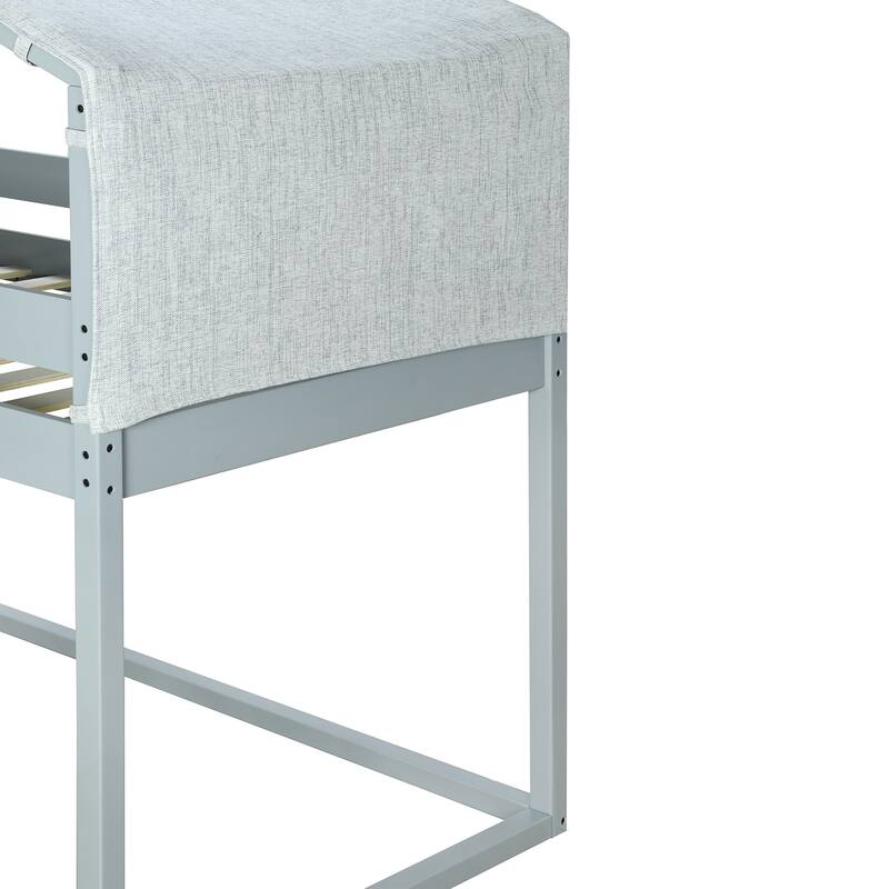 Fairytale House Bed Twin Over Twin Bunk Bed Wood Platform Bed Frame with Ladder Apex Roof Tent for Boys Girls, House-Shaped Bed