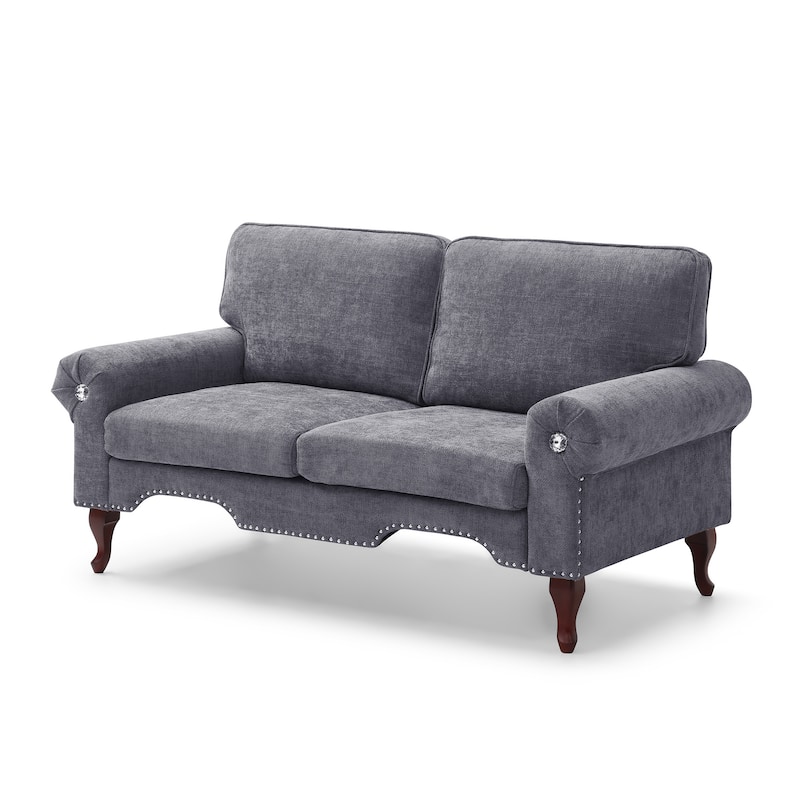 66-Inch Modern Linen Loveseat Sofa With Wooden Legs & Crystal Button And Copper Nail