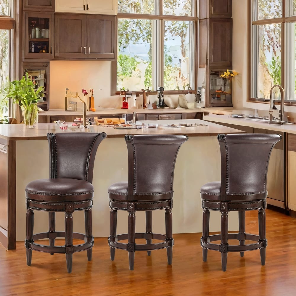 Traditional 26" Counter-Height Wood Swivel Barstool with Nailhead Trim