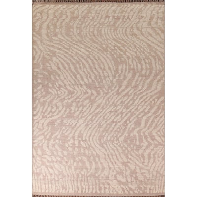 Earth Tone Abstract Moroccan Area Rug Hand-Knotted Wool Carpet - 8'10" x 11'10"