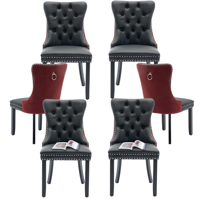High-end Tufted Velvet Upholstered Nailhead Dining Chair Set of 6 - Set of 6 - Black Red