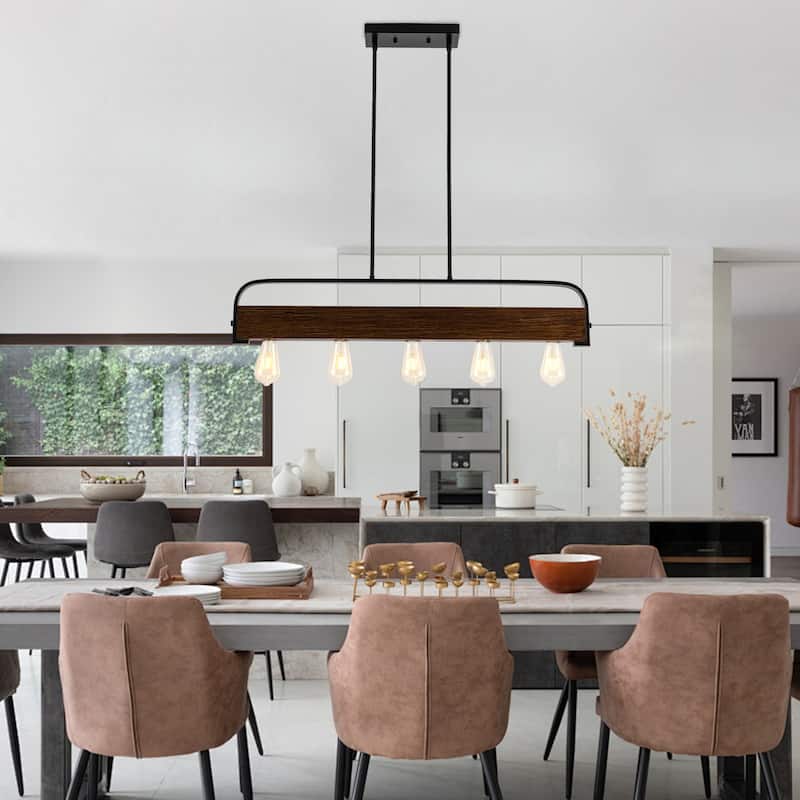 35.82-inch 5-light modern minimalist double-rod metal pendant lamp with adjustable height