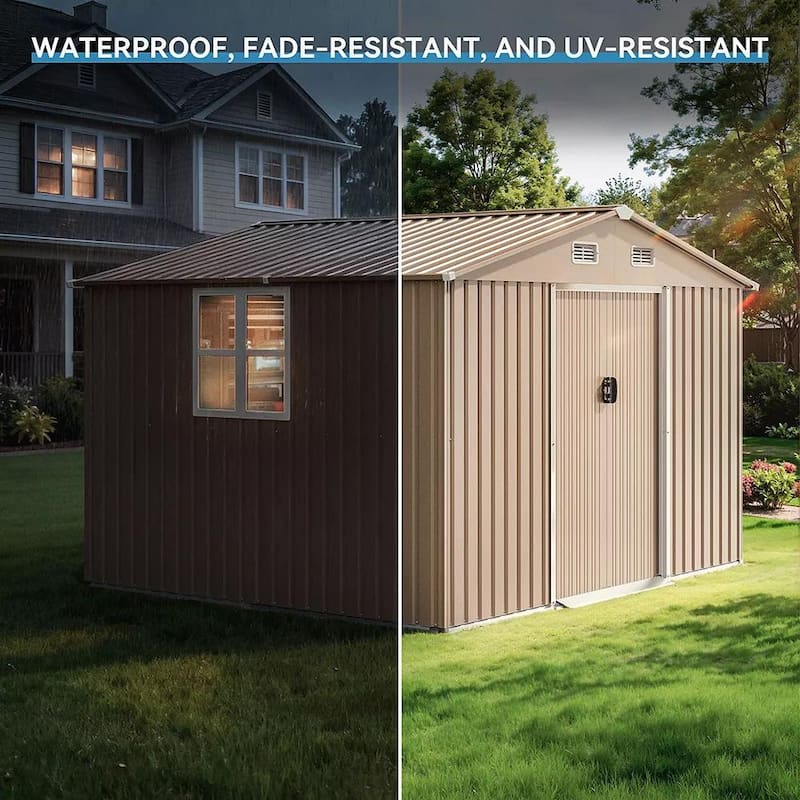 Kullavik Outdoor Metal Storage Shed with Floor and Lockable Sliding Door