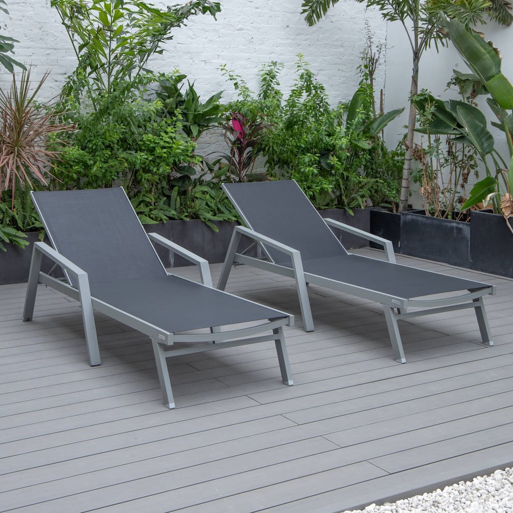LeisureMod Set of 2 Stackable Beach Pool Sunbathing Chaise Loungers - Adjustable Outdoor Sun Lounge Chairs for Patio Backyard