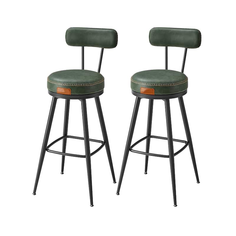 360 Swivel Bar Stools with Backrest and Steel Legs Footrest Perfect for Dining Room Set of 2 - Forest-Green-Bar-Height