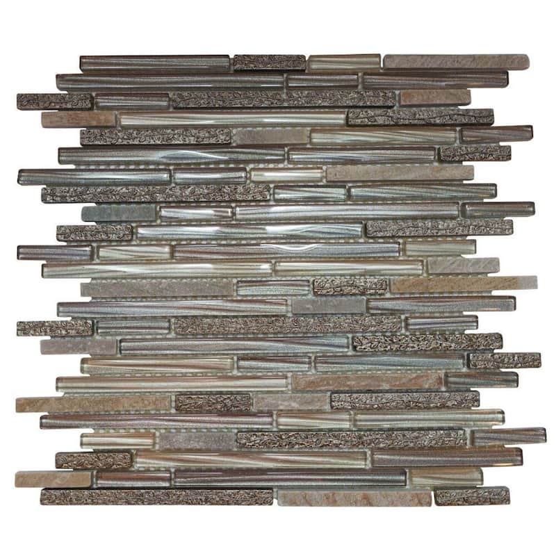 Garden 1x3 Brown Natural Stone & Glass Mosaic Tile - Wall & Backsplash