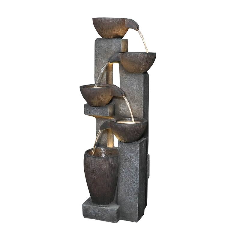 5-Tier Outdoor Water Fountain w/LED Lights Garden Waterfall for Home