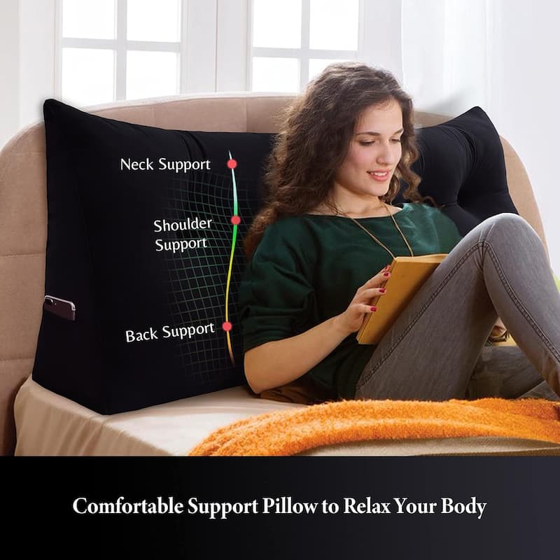 Velvet Headboard Reading Wedge Pillow for Bed Rest Sit Up Back Support