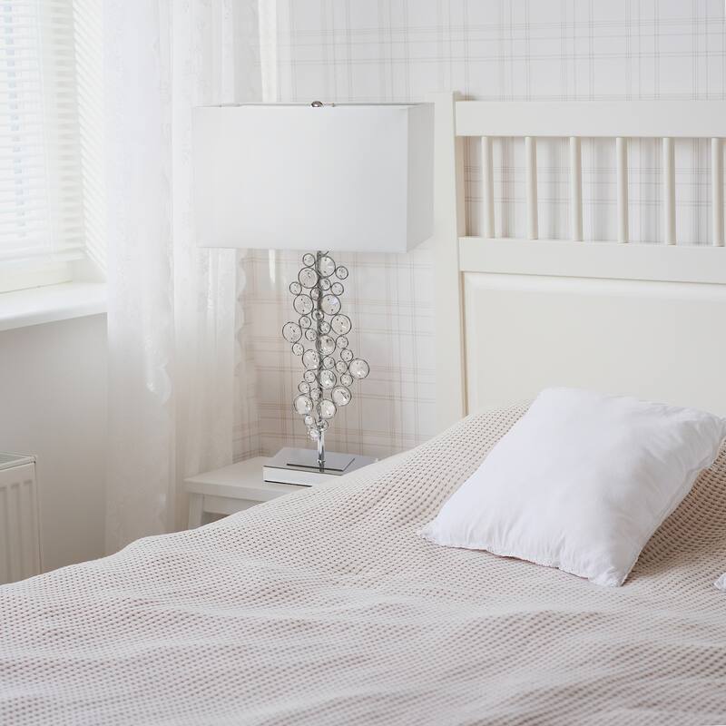 26.25 in. Chrome Finish Table Lamp with White Shade, Sturdy Table Lamp for Living Rooms and Bedrooms