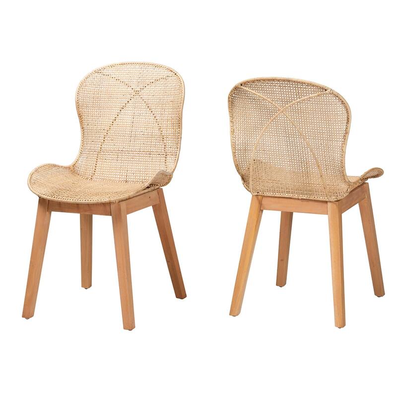Sabelle Japandi Natural Brown Mahogany and Rattan 2-Piece Dining Chair Set - Natural Brown