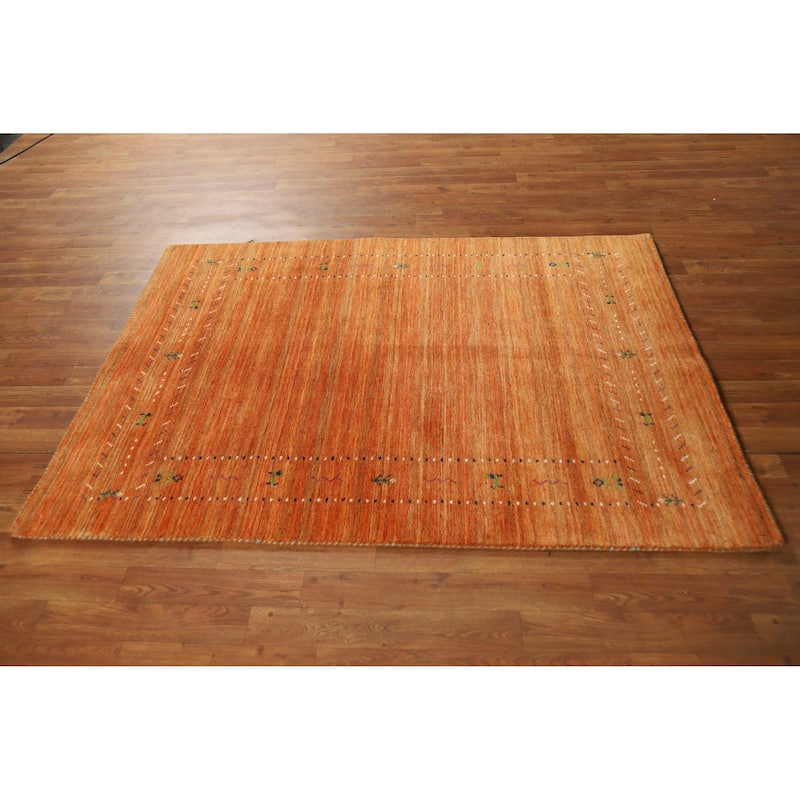 Orange Gabbeh Indian Rug Handmade Bedroom Wool Carpet - 4'1" x 5'8"