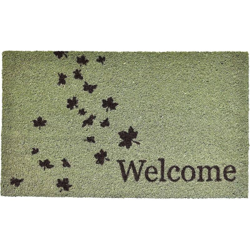 HomeRoots 17" X 29" Green And Brown Fall Welcome Outdoor Coir Door Mat - 17.00' X '29.00