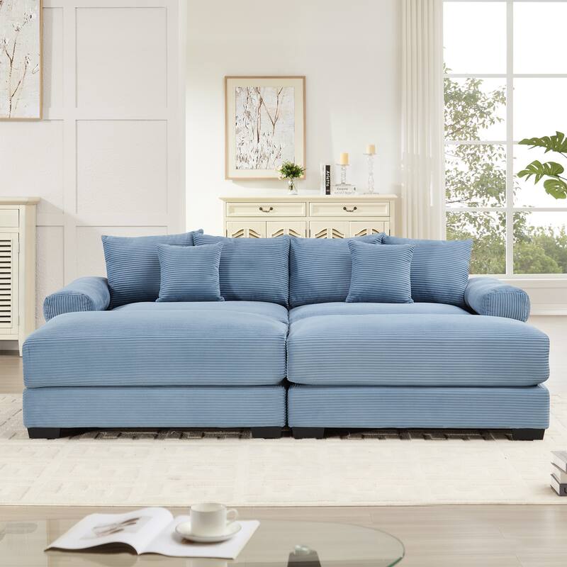 GDFStudio - Corduroy 2-Seater 92" Cloud Modular Sectional Couch with 2 Ottomans