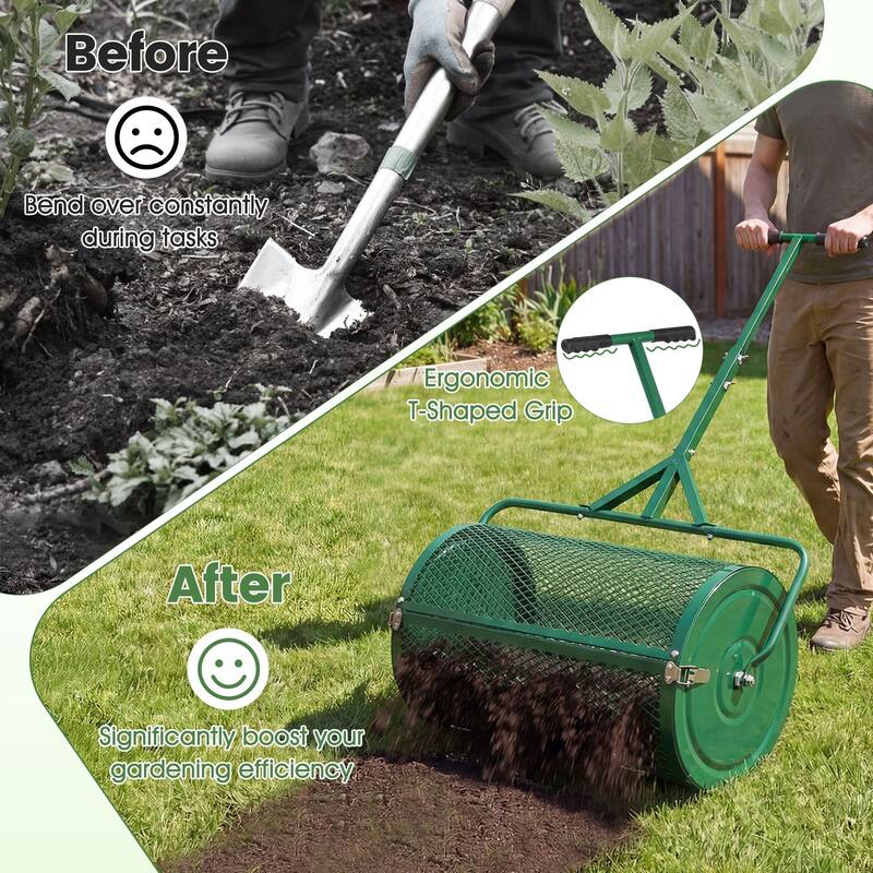 Gymax 24'' Compost Spreader w/ Height-Adjustable T-Shaped Handle for