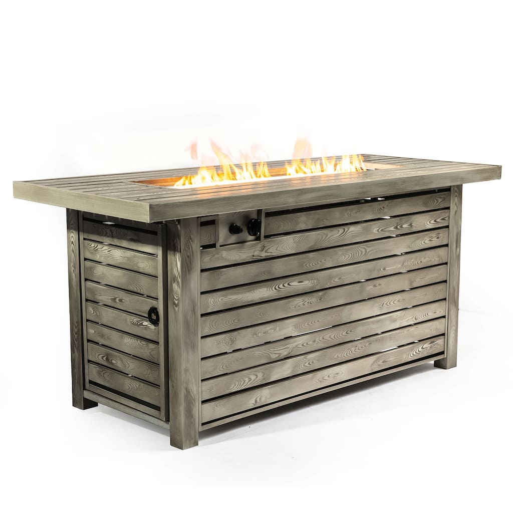 GDFStudio - Finley 54" Propane Steel Fire Pit Table with Wood Grain-Effect Top and Weather Cover