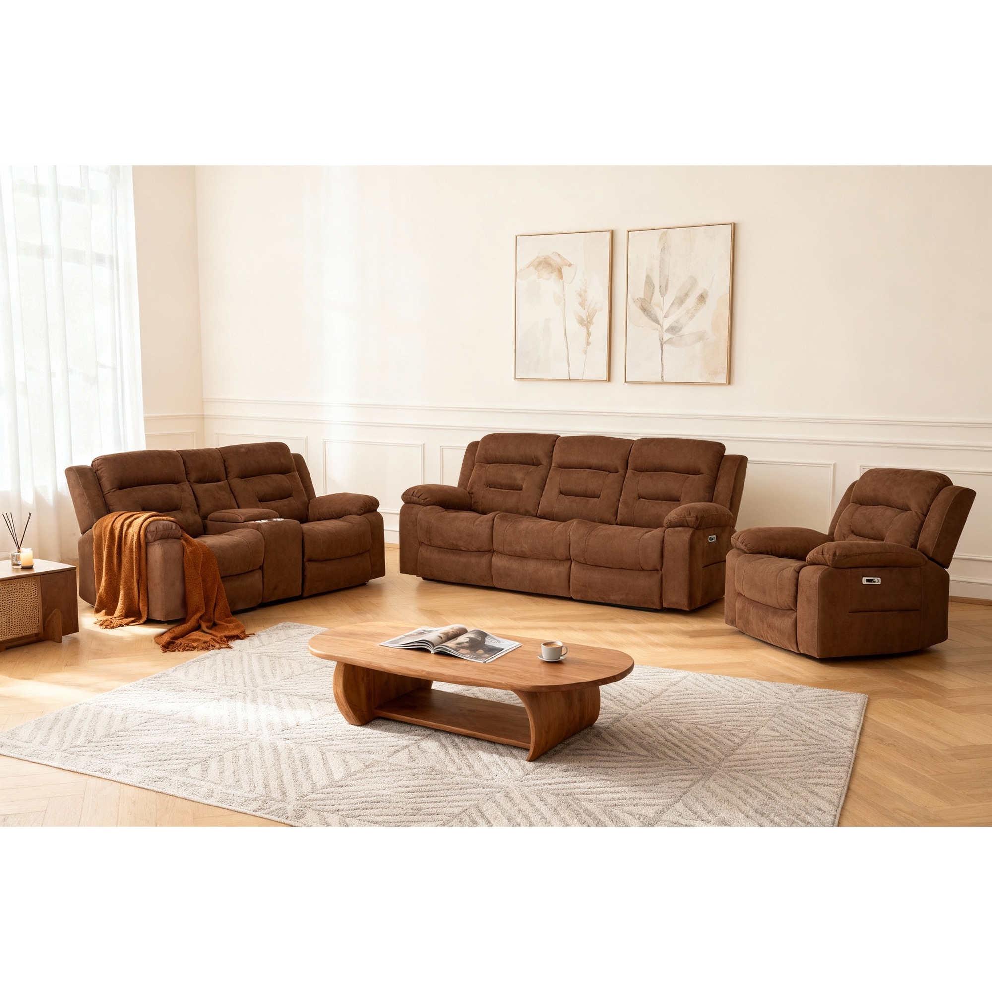 3-Piece Modular Power Recliner Fabric Sofa Set with USB & USB-C Charging for Livingroom