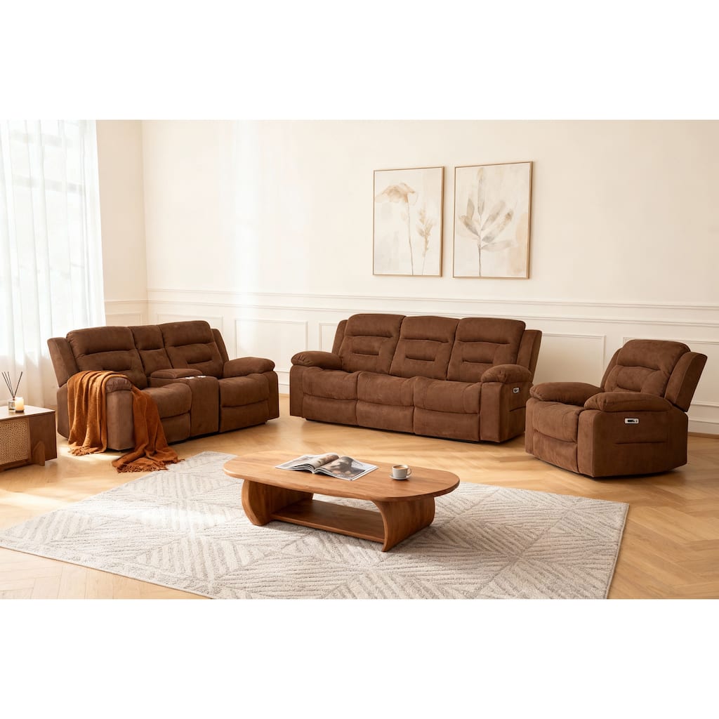 3-Piece Modular Power Recliner Fabric Sofa Set with USB & USB-C Charging For Livingroom