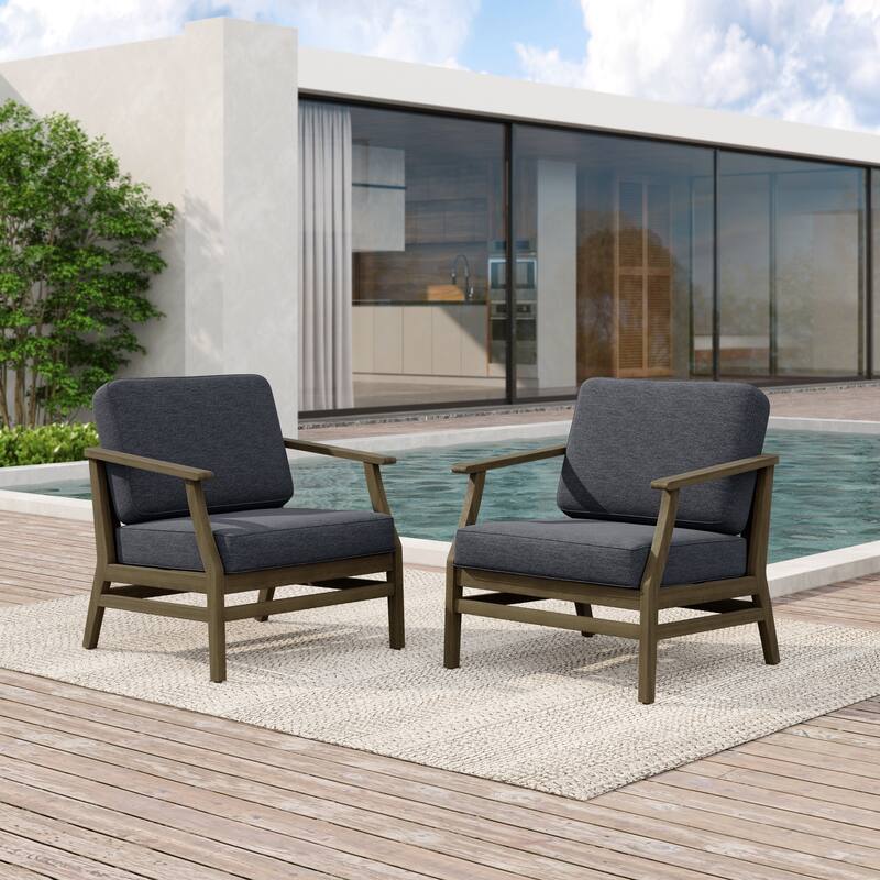 2 Set Patio Teak Wood Outdoor Chair with Cushions