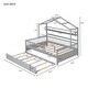 preview thumbnail 20 of 33, House Bed with Trundle Bed and Shelf, Wooden Platform Bed Frame with Full Length Guardrail and Roof