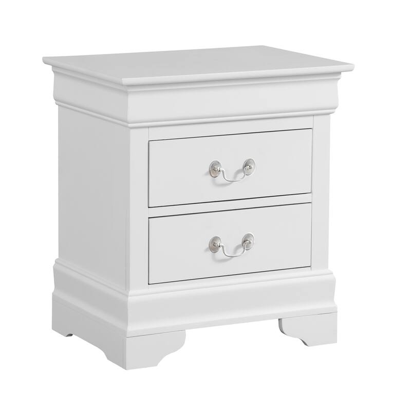 White Traditional Nightstand with Two Drawers - White