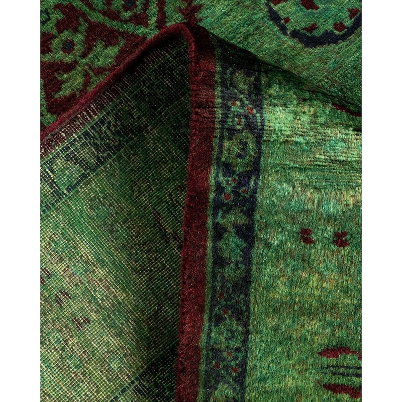 Overton Hand Knotted Wool Vintage Inspired Modern Contemporary Overdyed Green Runner Rug - 3' 3" x 8' 7"