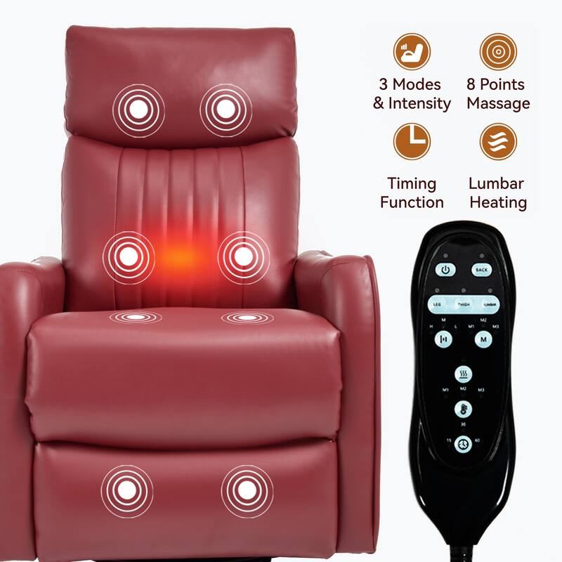 Roomfitters Swivel Rocker Recliner Chair, Manual Faux Leather Massage Armchair with Heat and Glider Motion, Living Room