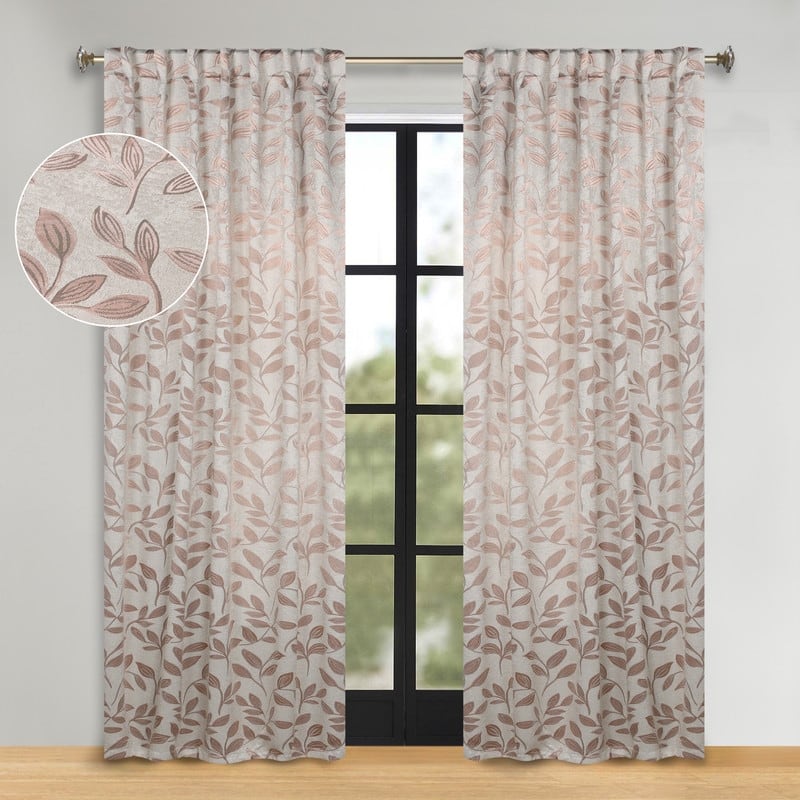 Superior Leaves Machine Washable Room Darkening Curtains with Back Tabs, Set of 2
