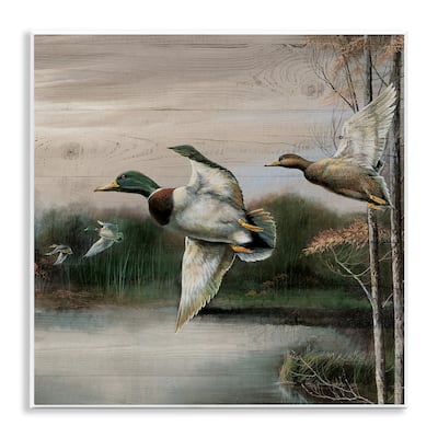 Stupell Flying Ducks in Rustic Nature Wall Plaque Art Design By Ruane Manning