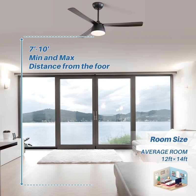 Sofucor 46 Inch Ceiling Fans with Light,Small Indoor/Outdoor,Remote Control,3 ABS Blades