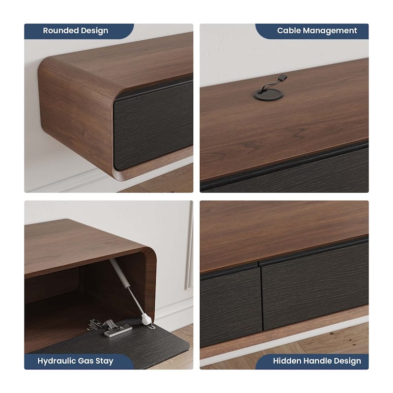 Floating Modern TV Stand for Living Room, Wall-Mounted Entertainment Center with Storage Drawers, Solid Wood, Fully-Assembled