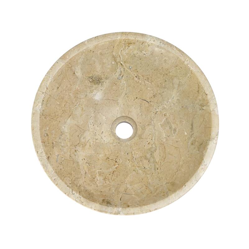 Roomfitters Round Marble Bathroom Vessel Sink, Natural Stone Countertop Wash Basin, Polished Bowl Vanity Sink