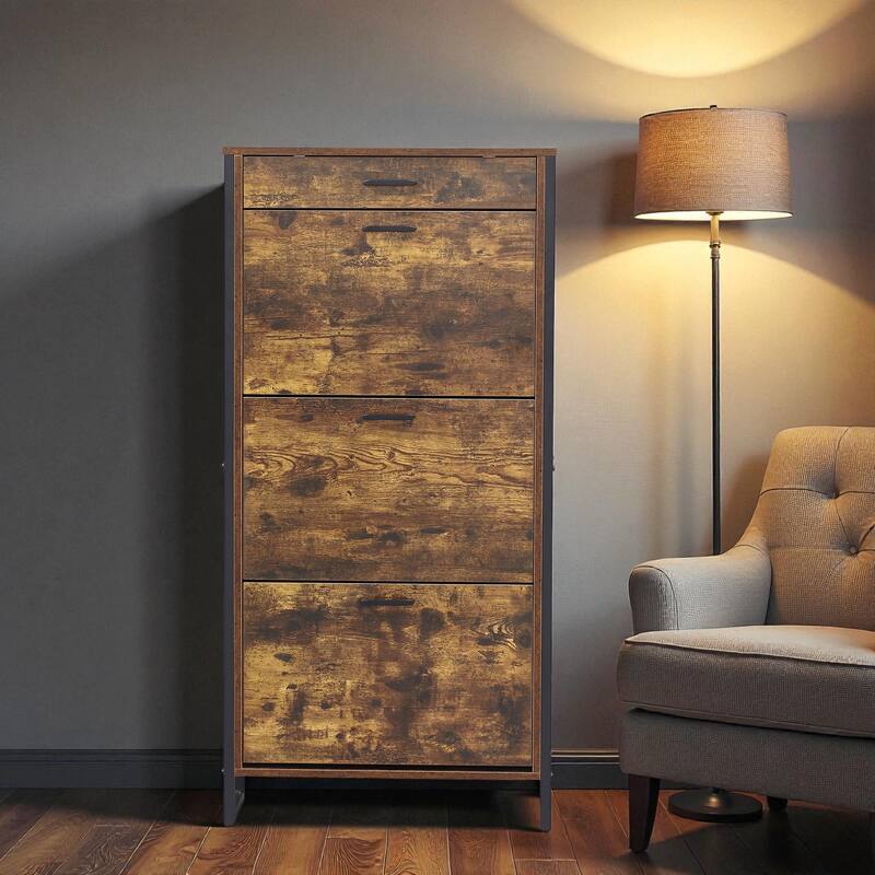 25.6" Slim Shoe Storage Cabinet with 3 Flip Drawers and 1 Drawer, Freestanding Entryway Shoe Organizer for Small Spaces