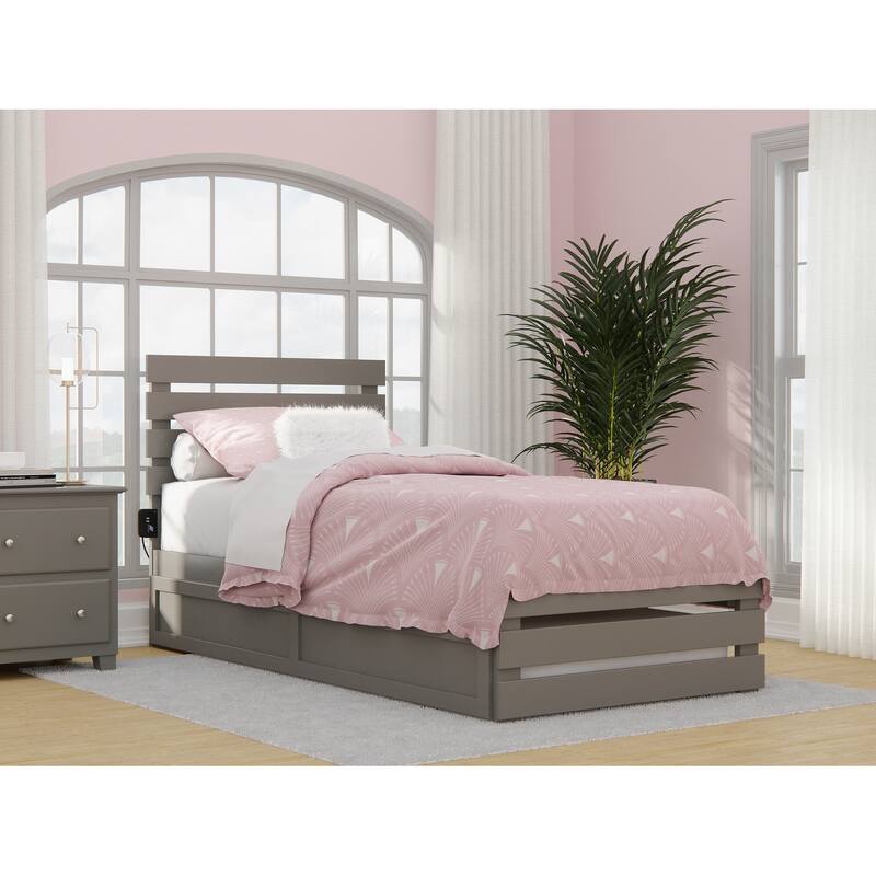 Oxford Bed with Footboard and USB Turbo Charger with Twin XL Trundle - Grey - Twin XL