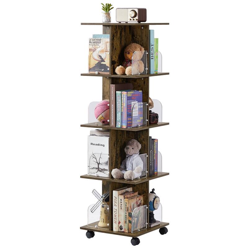 VECELO Bookshelf with Wheels,Storage Bookcase with Wheels for Bedroom, Living Room Home and Office