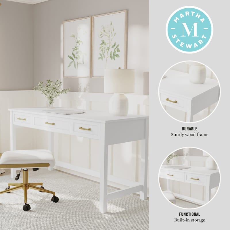 Martha Stewart Shaker Style Home Office Desk with 3 Drawers