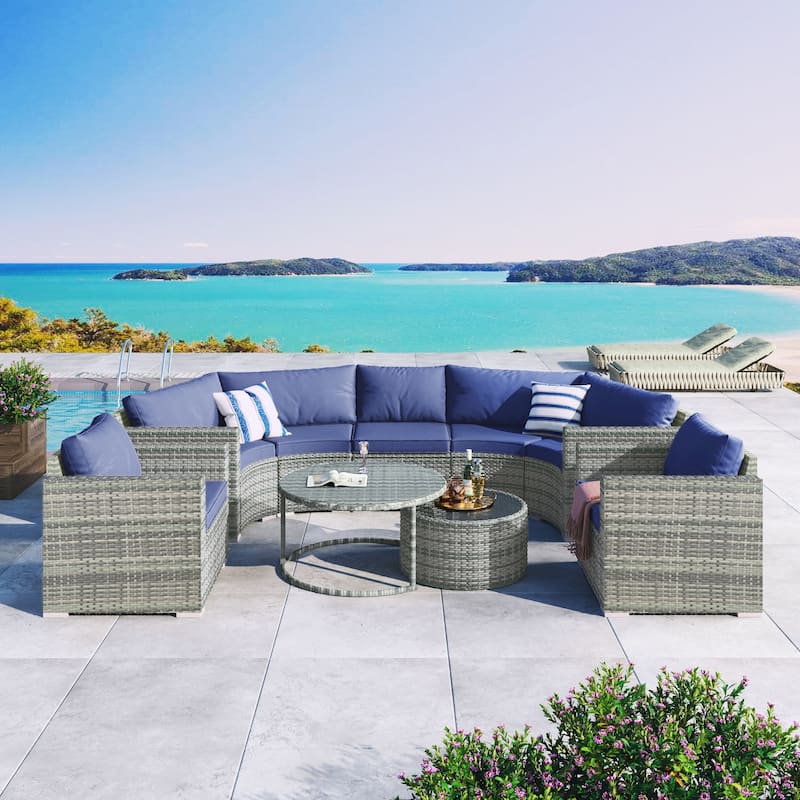9-Pieces Outdoor Half-moon Patio Sofa Set