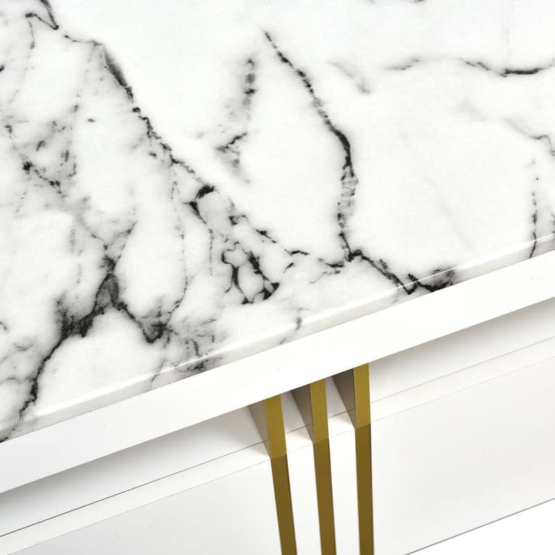 Modern/Luxury Wood Coffee Table For Living Room,Cocktail Table with Storage Drawers,Faux Marble Top