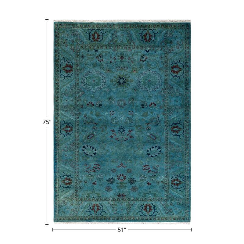 Fine Vibrance, One-of-a-Kind Hand-Knotted Area Rug - Blue, 4' 3" x 6' 3" - 4' 3" x 6' 3"
