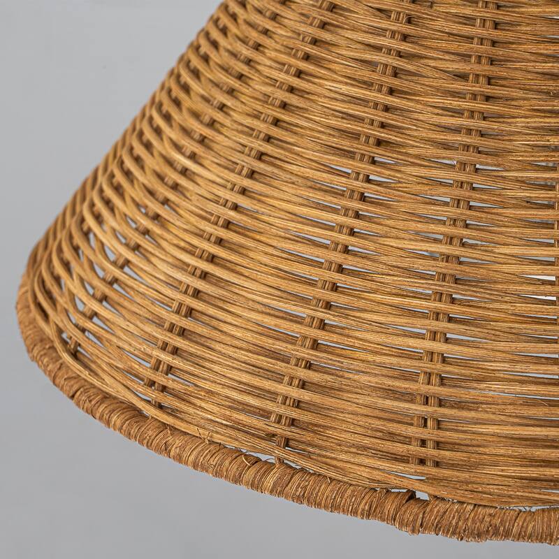 1-Light Farmhouse Straw Hat Hand Woven Chandelier with Natural Rattan Shade