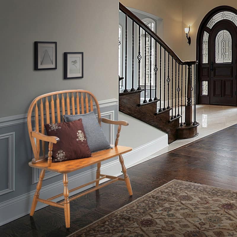 Arched Back Rectangular Bench with Armrest - 44" - Brown