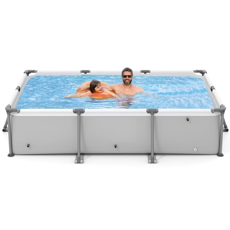 Blue-Grey PVC Metal Family Outdoor Ground Swimming Pool with Drain and Sturdy Frame