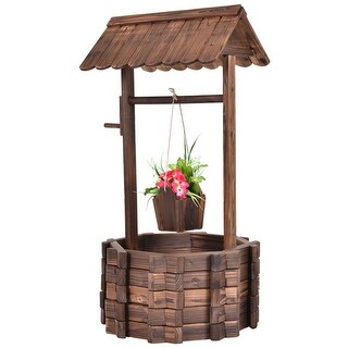 Costway Outdoor Wooden Wishing Well Bucket Flower Plants Planter Patio Garden Home Decor - Wood | Overstock.com Shopping - The Best Deals on Garden Accents