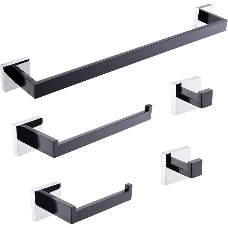 5-Piece Bathroom Stainless Steel Wall Mounted Towel Rack Set, 23.4 Inch Towel Rack - Black