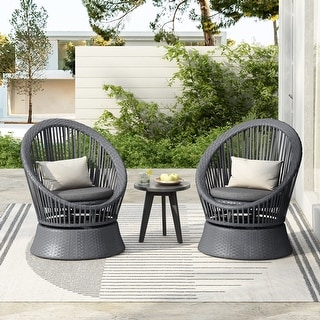 26.7" Modern Swivel Wicker Lounge Chair Set of 2 with Iron Frame, Round Design for Living Room, Patio, Balcony