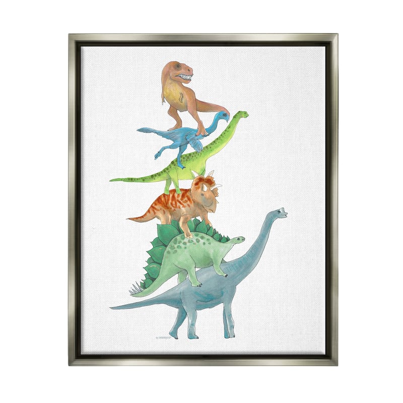 Stupell Stacked Dinosaurs Balancing T-Rex Stegosaurus Illustration Floater Frame, Design by Dishique