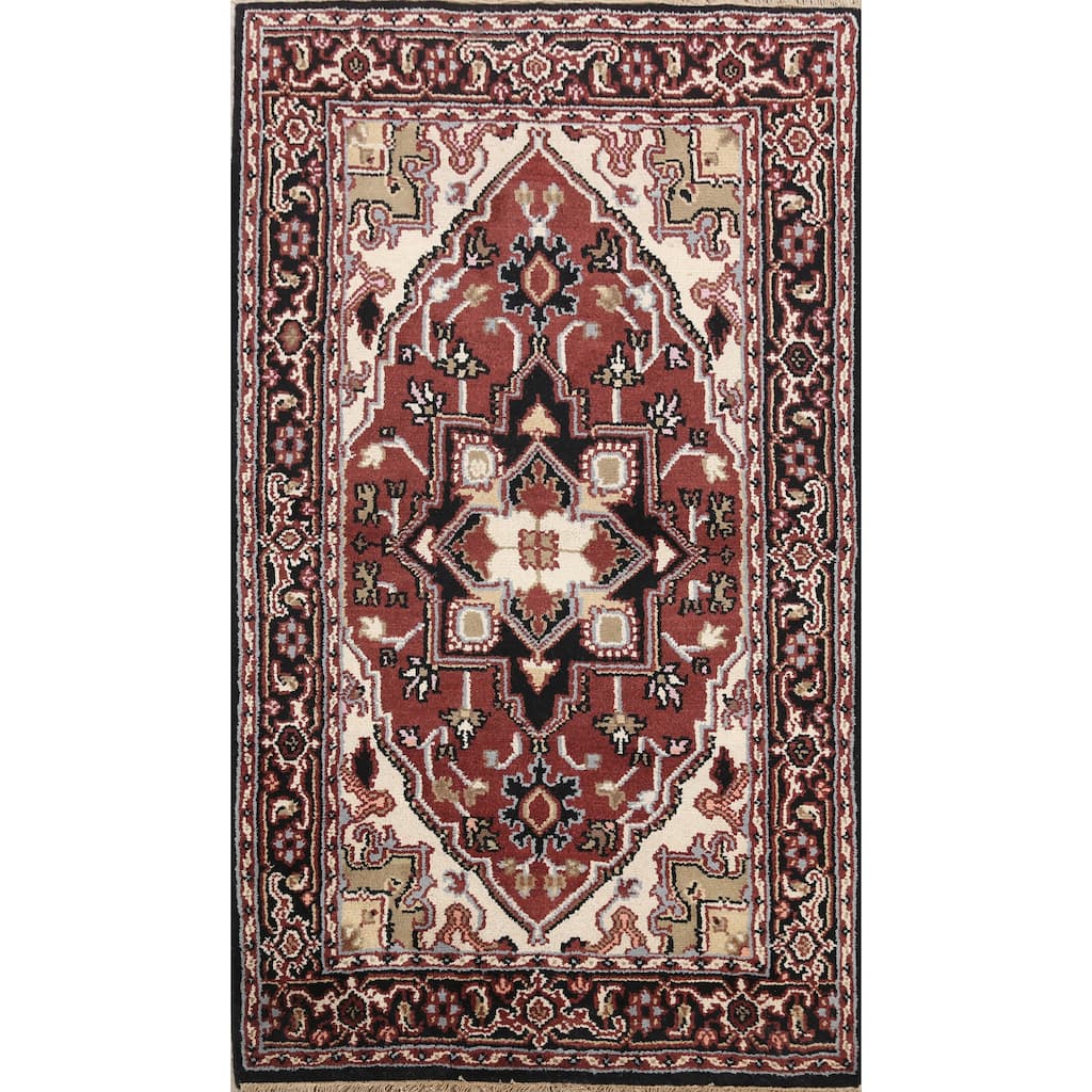 Geometric Heriz Oriental Foyer Area Rug Hand-knotted Wool Carpet - 3'11" x 6'1"